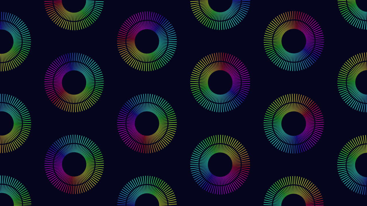 Circles pattern from rainbow lines on black gradient