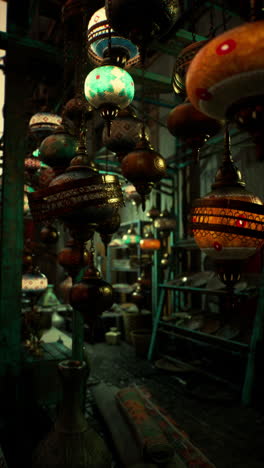 traditional arabic lanterns hanging in a market