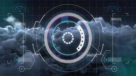 futuristic hud interface with rotating elements and data processing animation