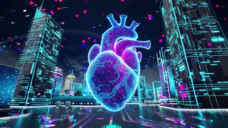 futuristic heart in a cyberpunk city