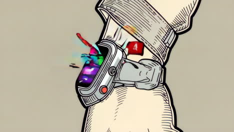 futuristic wrist device malfunctioning and glowing