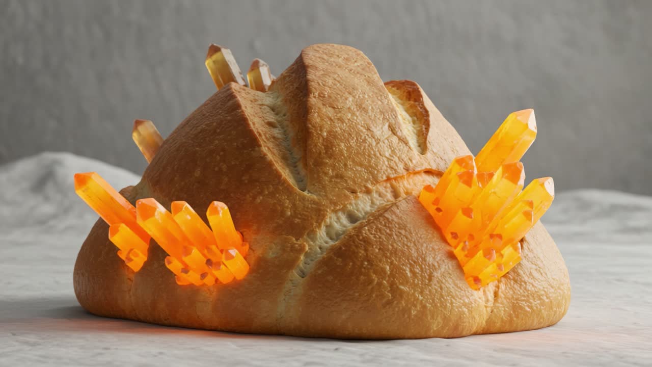 A Unique Baked Creation: Exploring the Intriguing Fusion of Artisan Bread and Colorful Crystals, Transforming a Simple Loaf into an Edible Art Piece