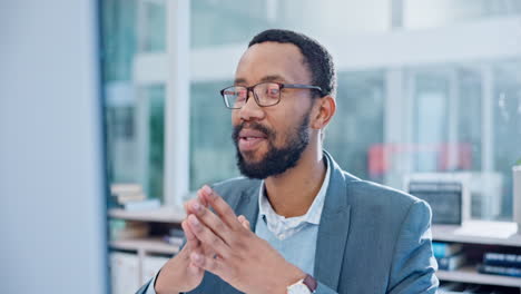 video call, computer and black man in online