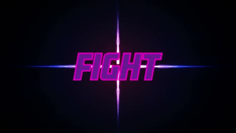 digital animation of purple fight text against blue digital waves on black background