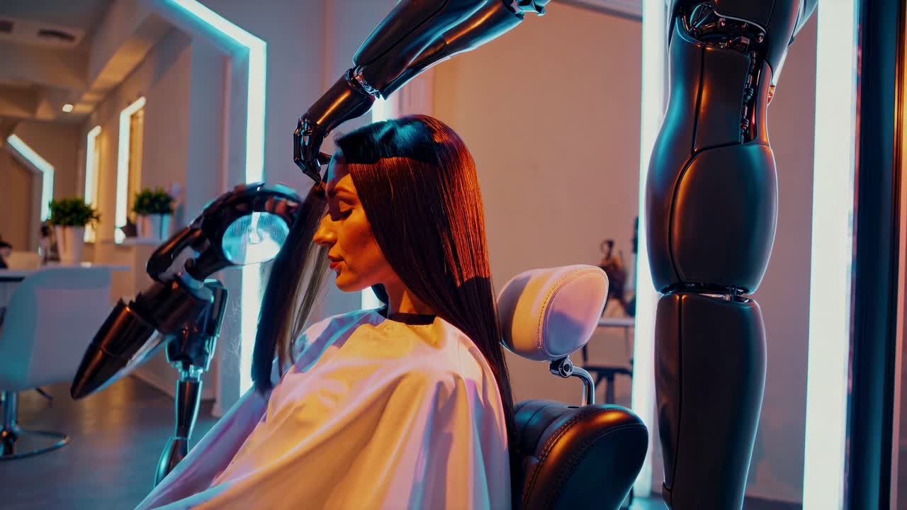 robot peluquero peinando el cabello de una mujer
