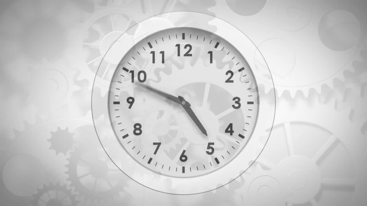 animación del reloj sobre los engranajes que trabajan en segundo plano