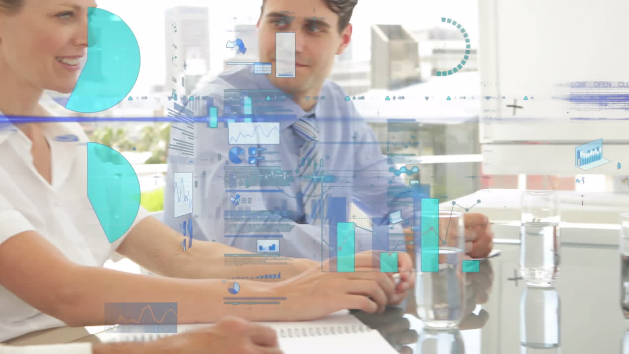 animación de las estadísticas y el procesamiento de datos durante la reunión de negocios