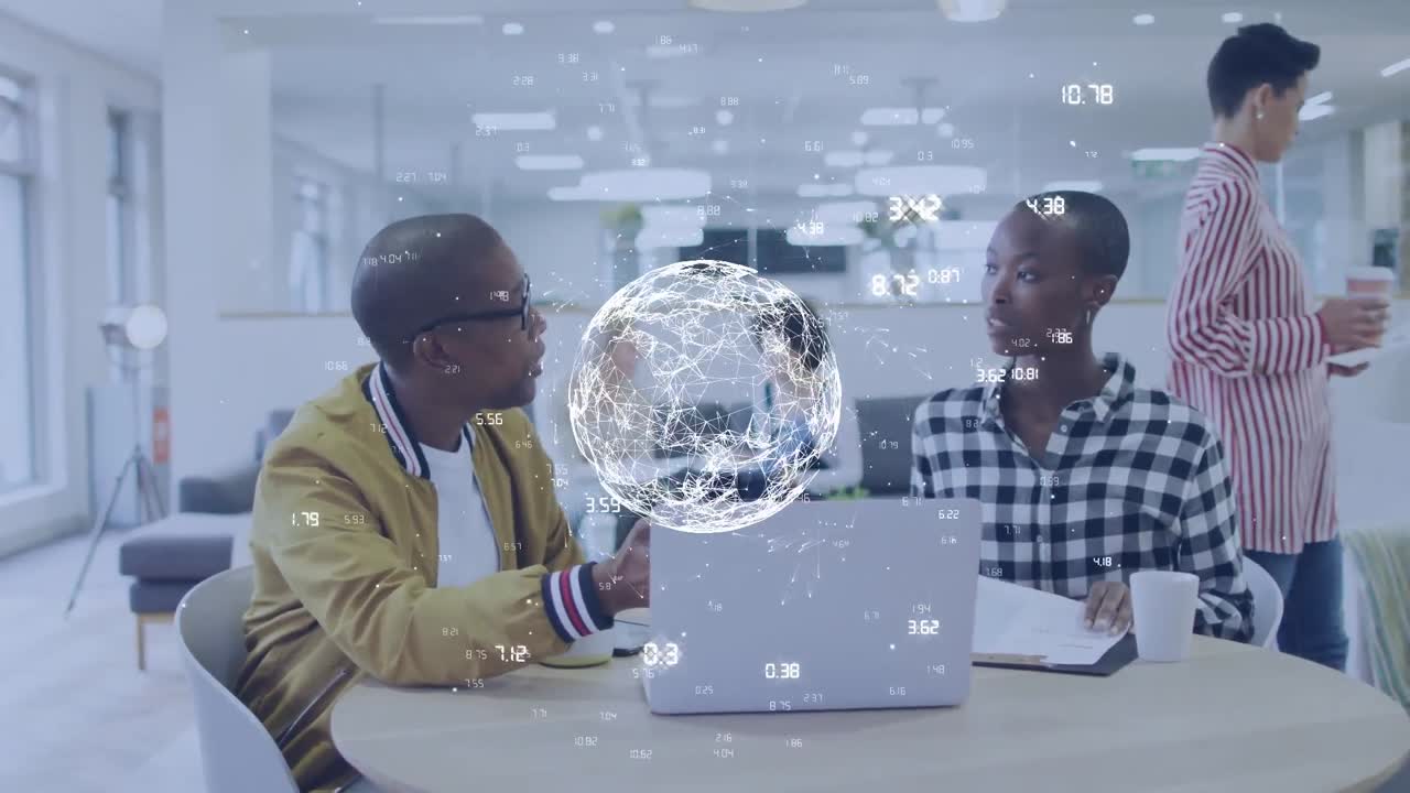 Animation of globe with network of connections over diverse business people