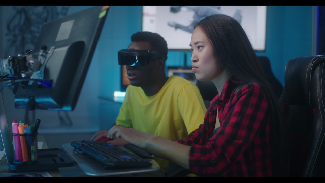 Two people working on VR project