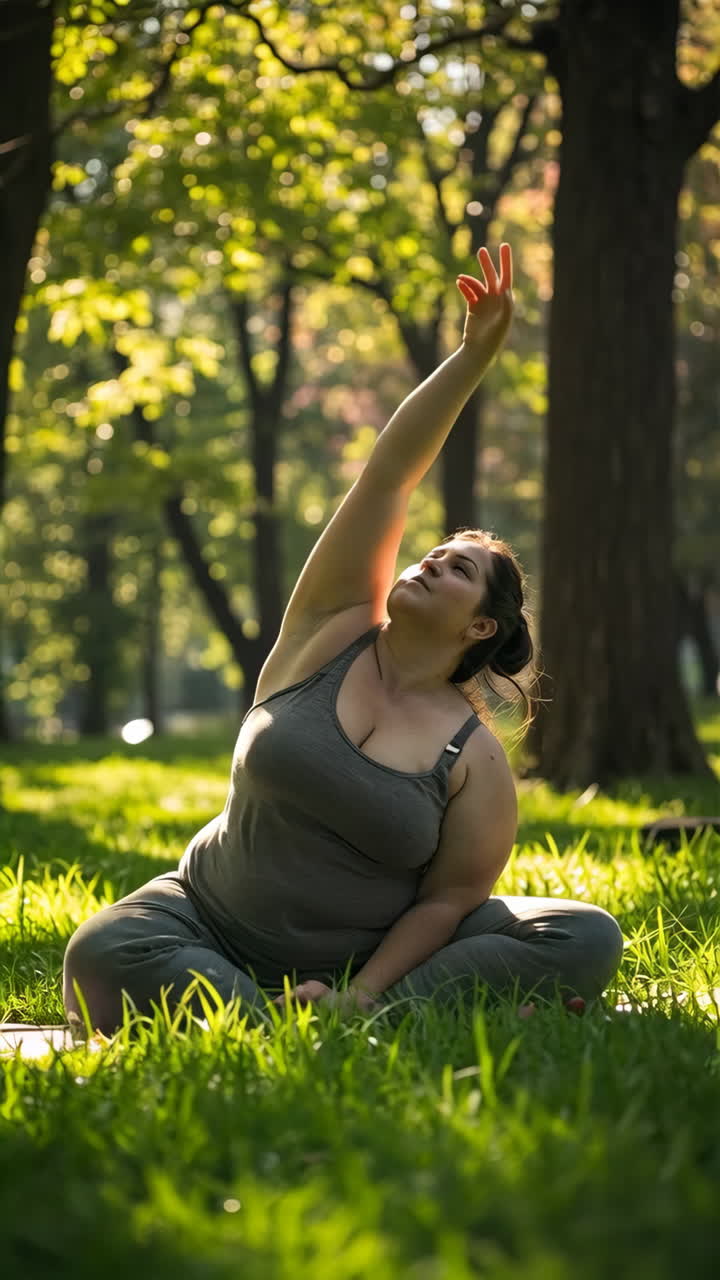 Woman Practicing Yoga Outdoors in a Sunny Park