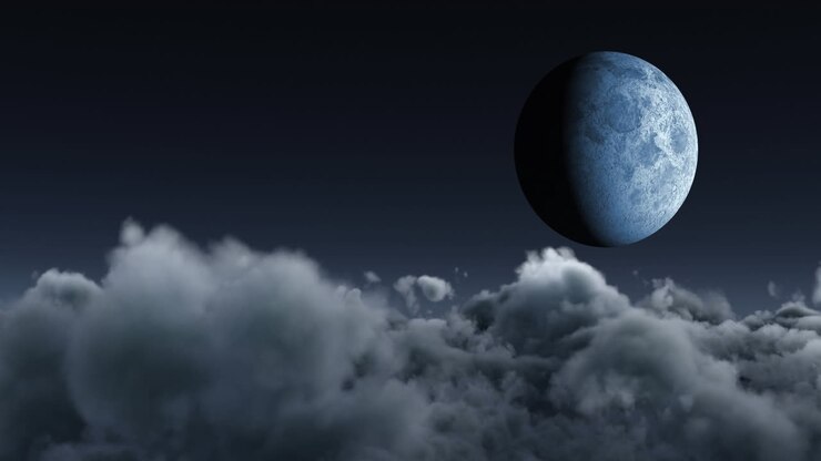 Animação de lua cheia sobre fundo nublado