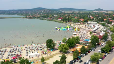 beach at the velencei lake hungary in summer recorded with a dji mavic 2 pro drone