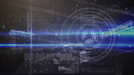 animación del procesamiento de datos sobre fondo negro con luces azules
