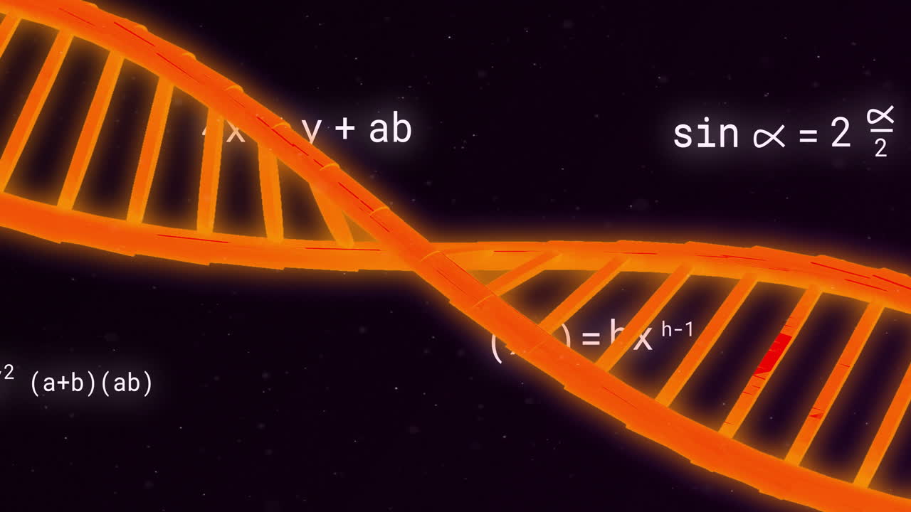 animación del procesamiento de datos científicos sobre una cadena de adn en fondo negro