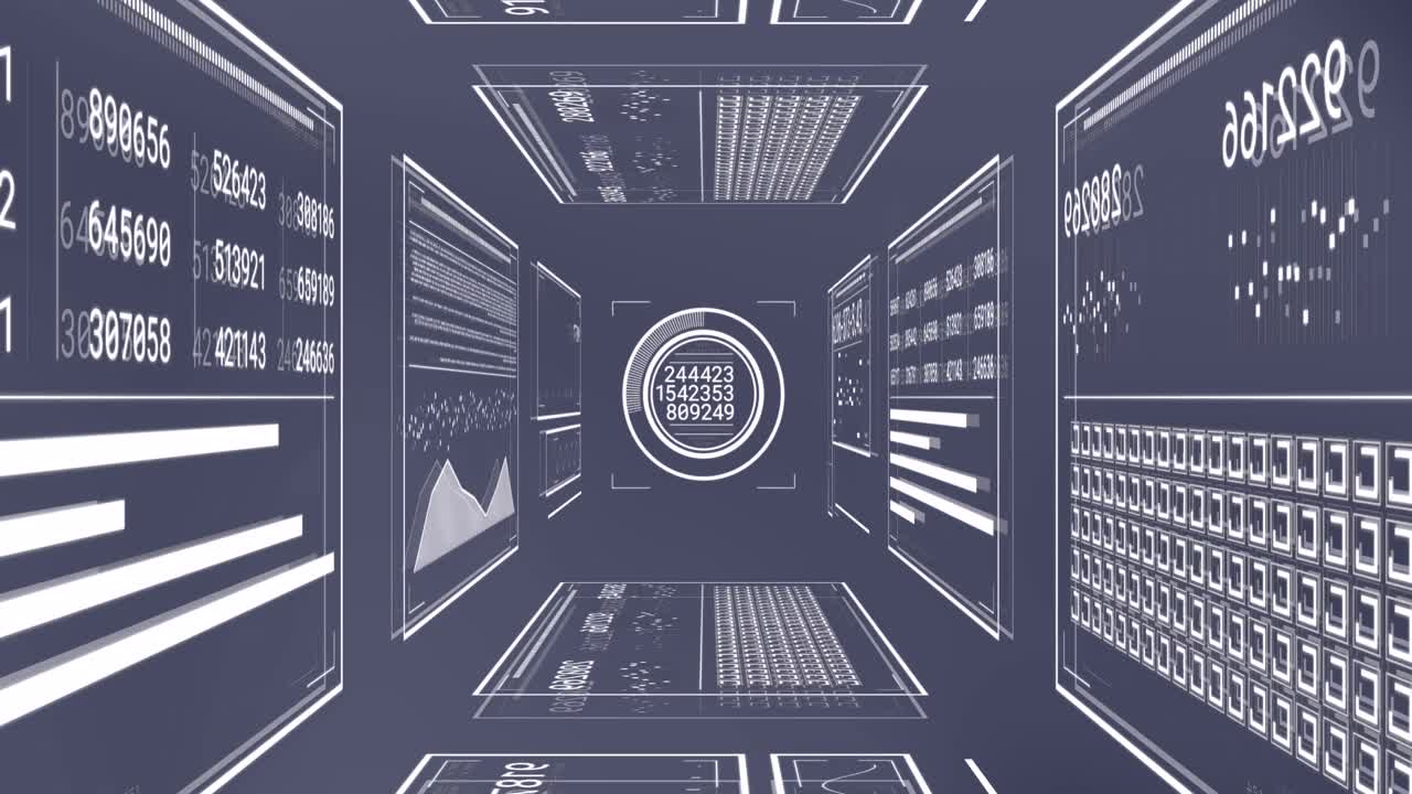 Animation of interface with statistical data processing against grey background