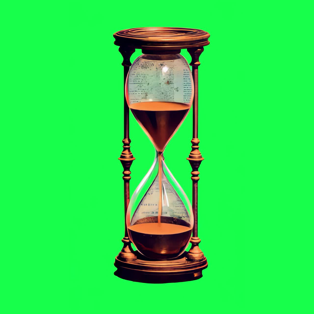 Vintage hourglass animation, transparent 4K video, green screen