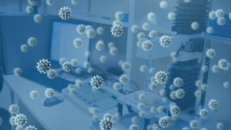 animation of covid 19 cells over molecules and computers in laboratory