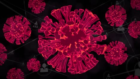 animation of covid 19 cells flying over network of connections