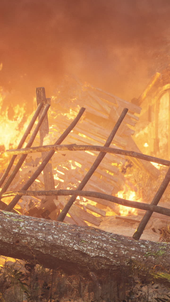 деревянное сооружение, охваченное пламенем