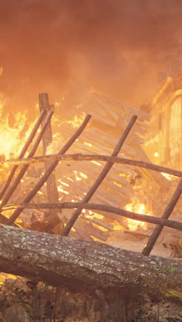 a wooden structure engulfed in flames