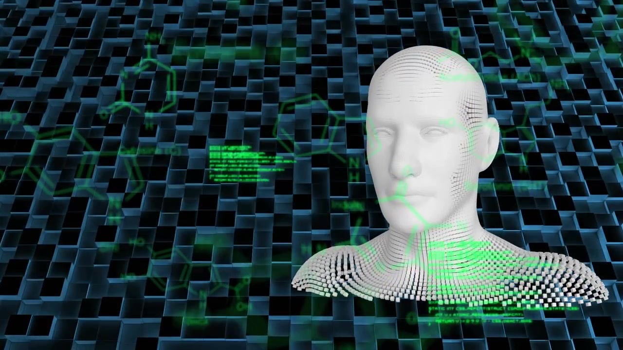 Animation of diverse data processing over human model on digital background