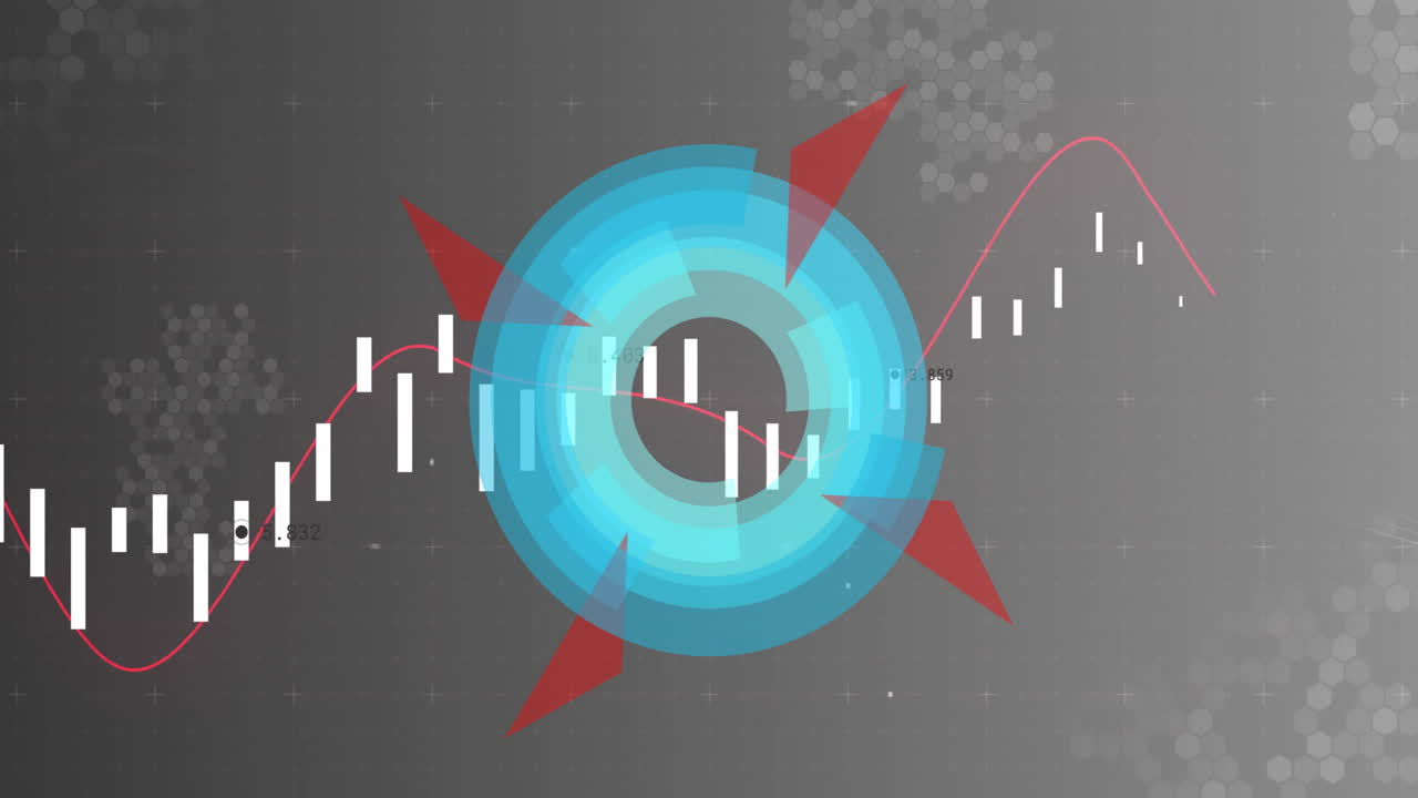 Financial data and stock market analysis animation with graphs and arrows