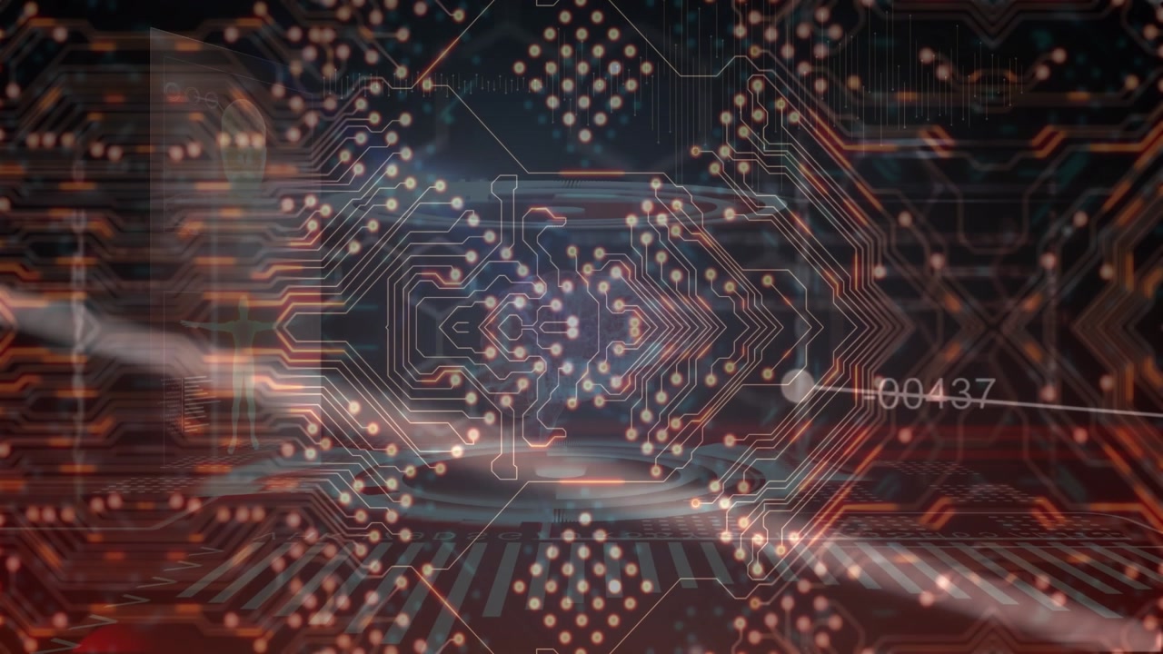 Animation af DNA-streng over computerkredsløb og databehandling