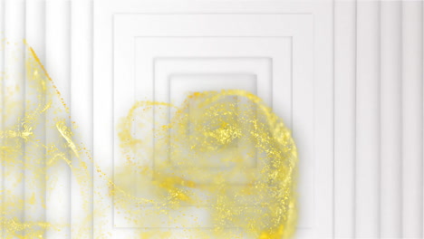 golden particles swirling animation over white geometric background