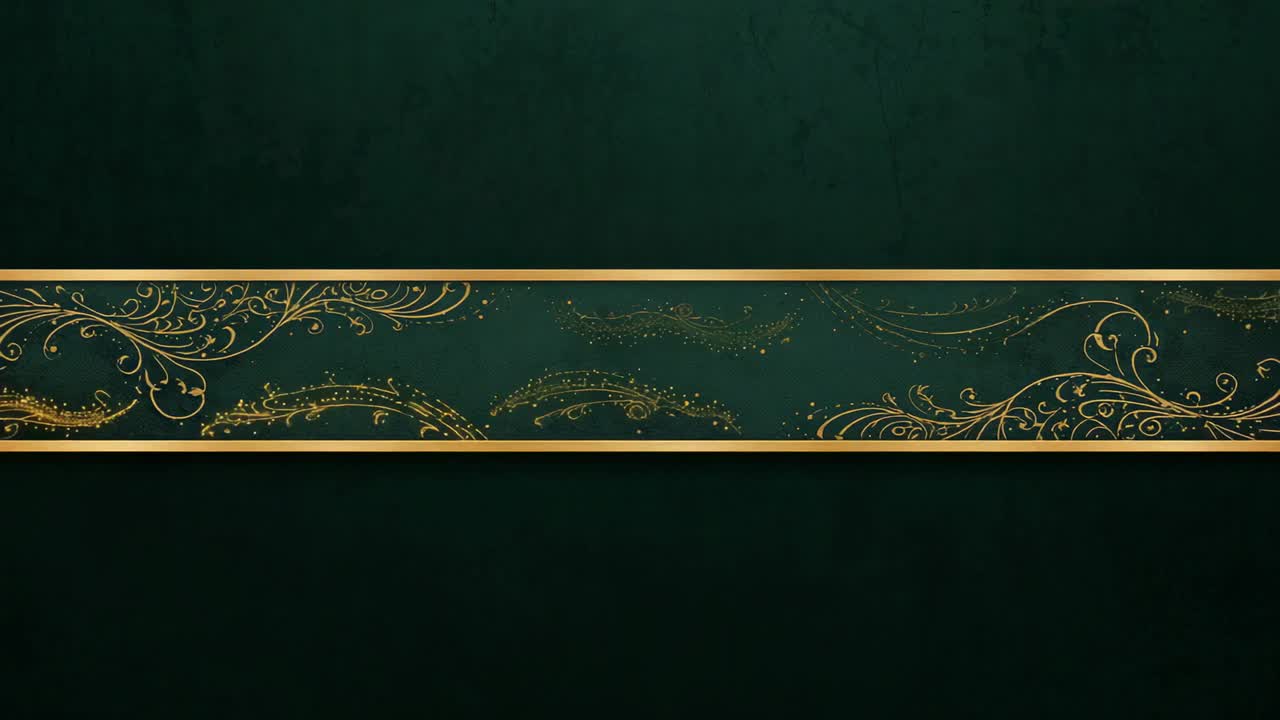 Scintille che scoppiettano, facendo brillare una fascia dorata su un pannello verde, glitter che cadono rivelando motivi