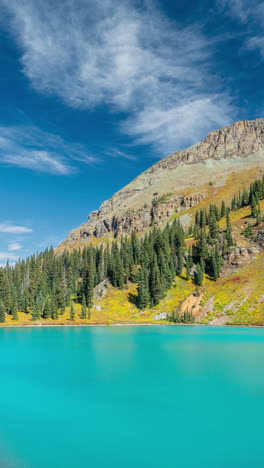 vertical 4k timelapse, blue lakes and hills of san juan mountains, colorado usa, stunning landscape on sunny day