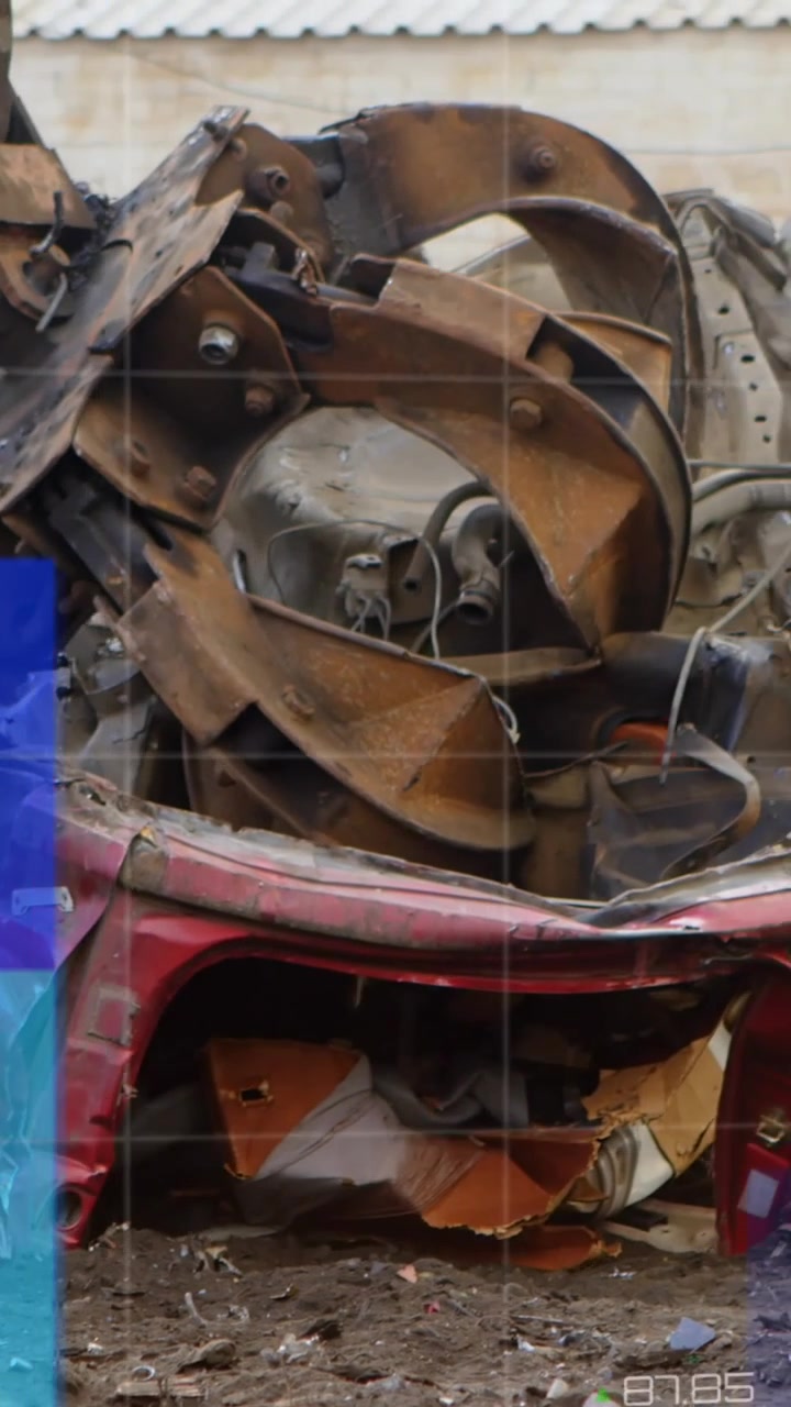 Animation of statistical data processing over crane operating at junkyard