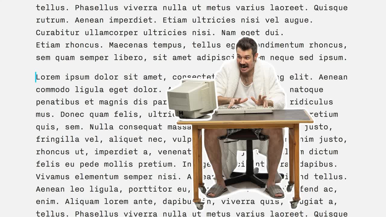 컴퓨터 키보드에서 텍스트를 입력하는 사람. 프리랜서 또는 사무실 직원