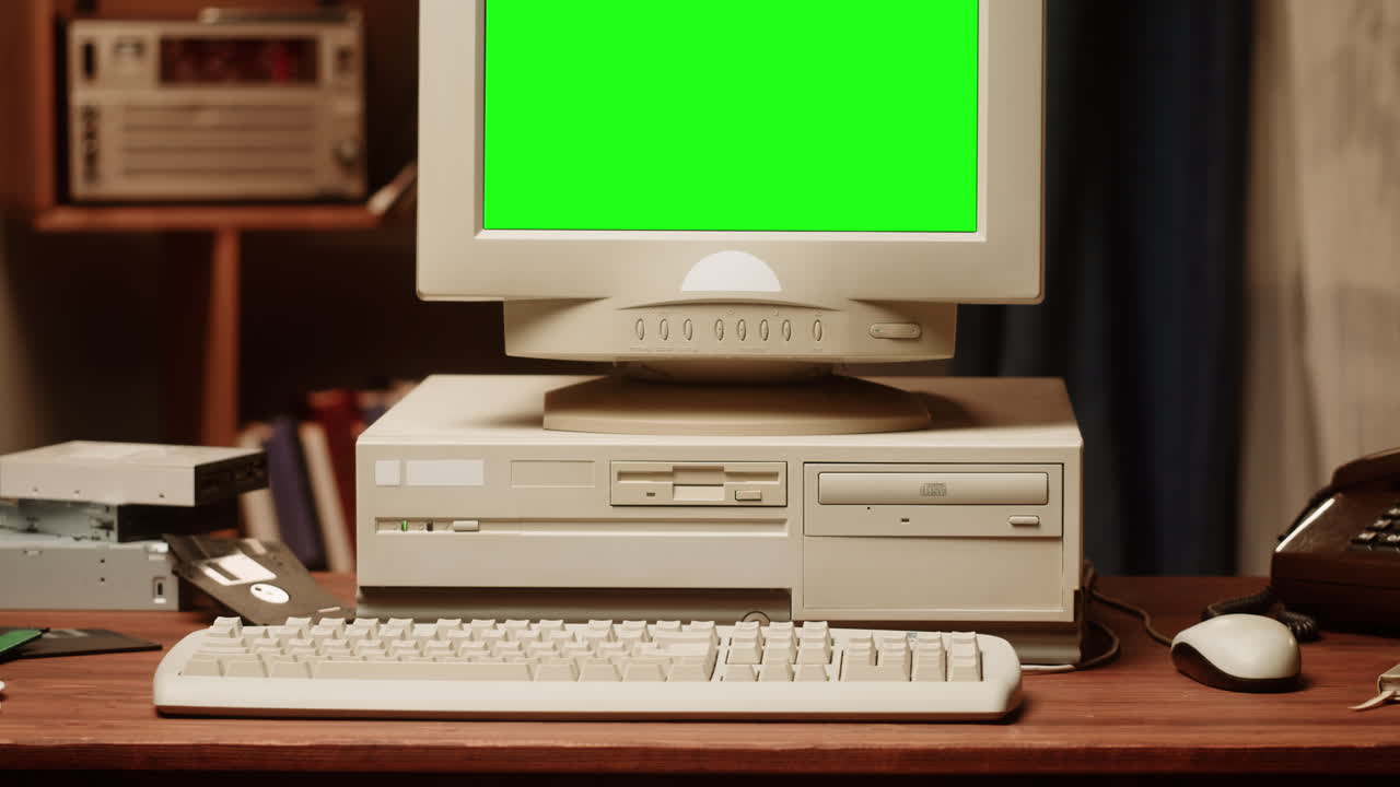 Vintage Desktop Computer with Green Screen Monitor