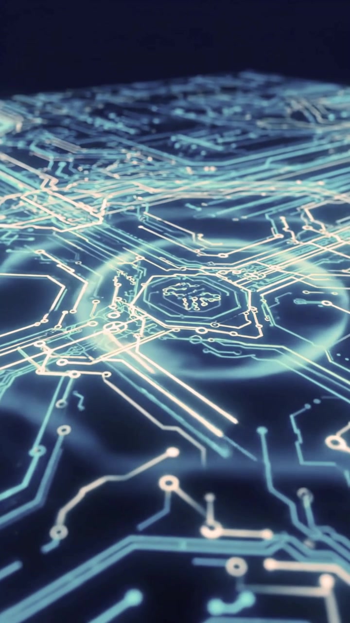 Digital Circuit Board Activation with Glowing Data Flow