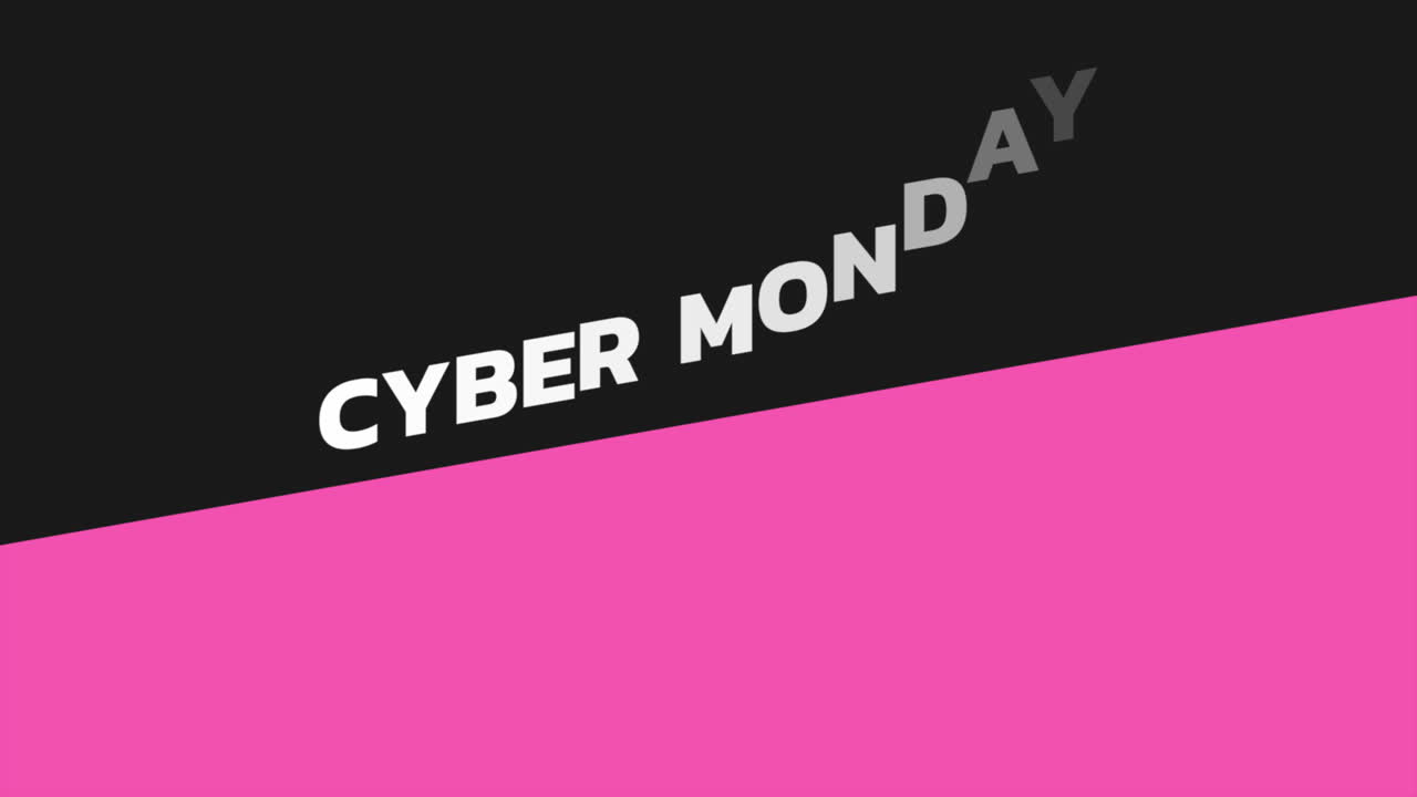 texto de introducción de animación lunes cibernético sobre moda negra y fondo minimalista con línea rosa geométrica