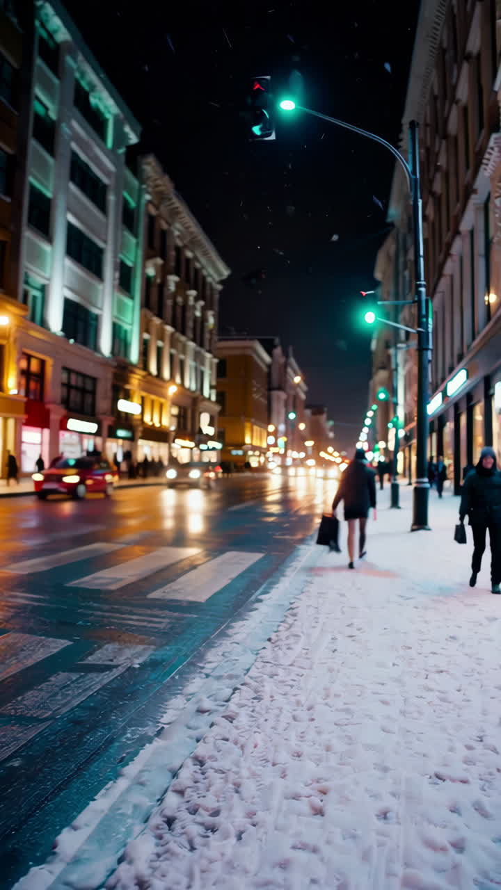 Winter Night Stroll in a Snowy City