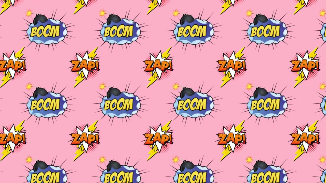 Tegneserie 4 alternativer: tekst og retro snakkebobler mot rosa bakgrunn