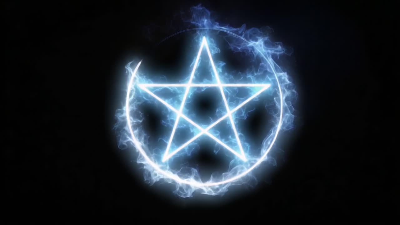 Symbol mysticismu a síly: Zářící pentagram v kruhovém energetickém poli, představující esoterická témata a duchovní moudrost.
