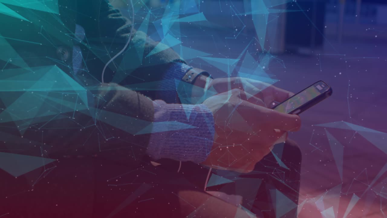 animación de d redes de conexiones sobre el hombre usando teléfono inteligente en segundo plano