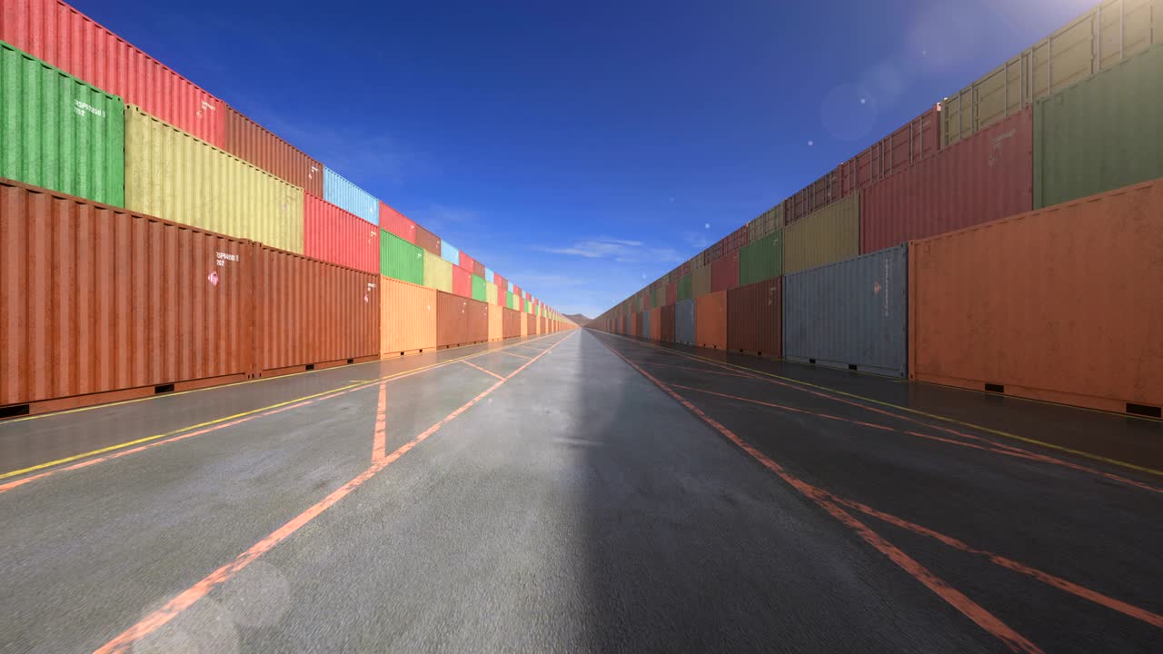 Endless stacks of cargo shipping containers