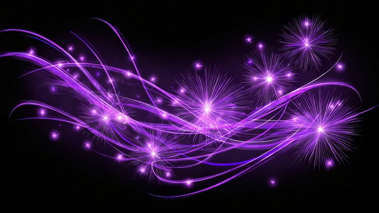 A Stunning Display of Floating Purple Sparks and Waves Resembling a Magical Cosmic Scene Filled with Twinkles and Light, Perfect for Artistic Backgrounds and Designs