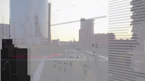 animación del procesamiento de datos sobre el paisaje urbano