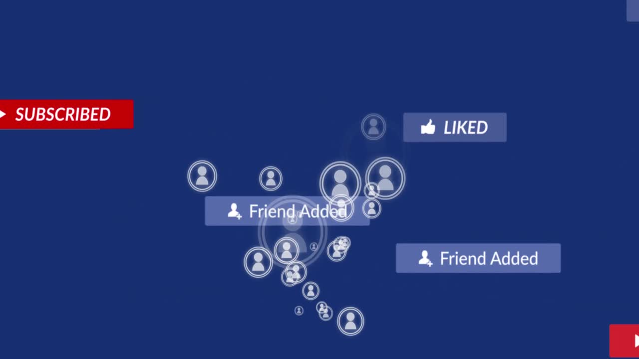 animación de los iconos de las redes sociales que caen sobre un fondo azul