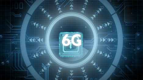 animación de texto 6g, alcance y procesamiento de datos sobre fondo negro
