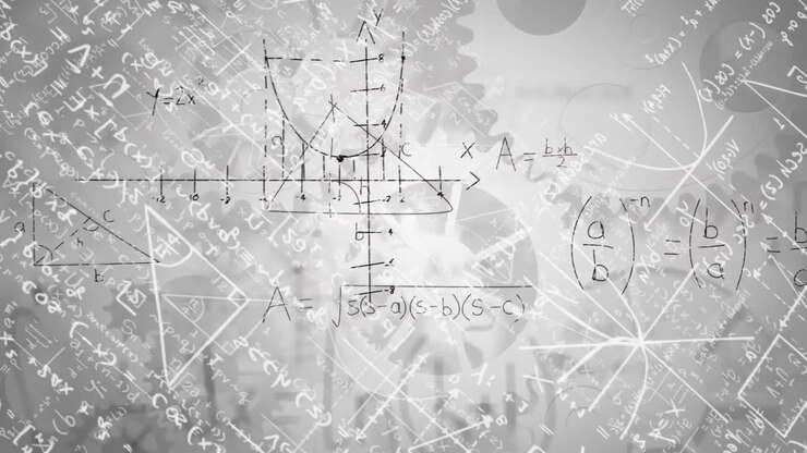 Animation of mathematical equation and diagrams over moving mechanicals gears