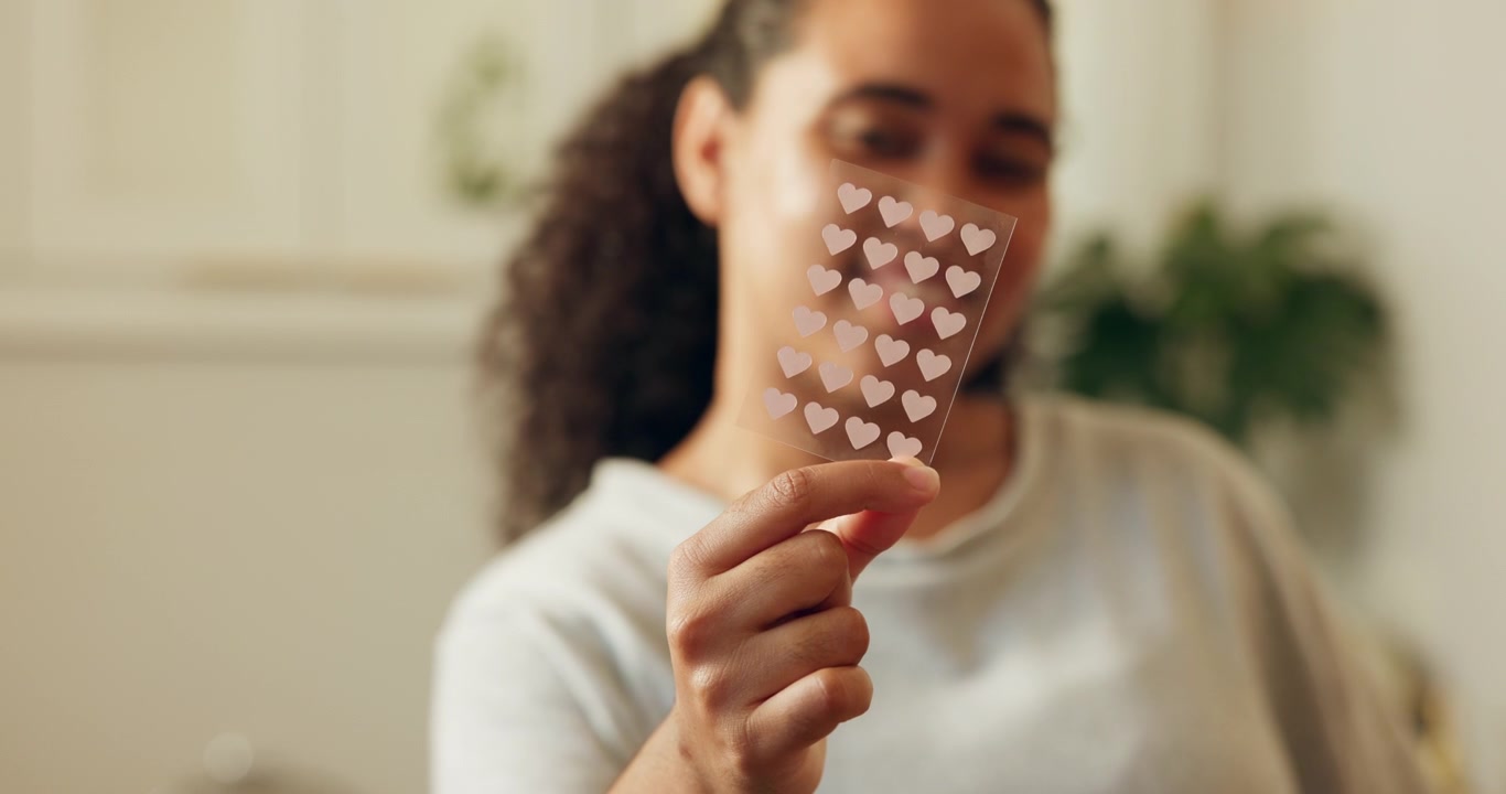 Jovem Mulher Segurando uma Folha de Adesivos de Coração