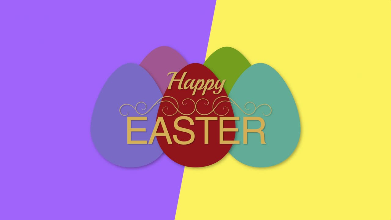 보라색과 노란색 텍스처에 다채로운 달과 함께 행복한 부활절