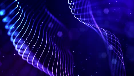 glow blue particles form lines, surfaces, complex string structures in smooth motion like in microworld or space. 4k looped sci-fi particle background with bokeh and light effects.