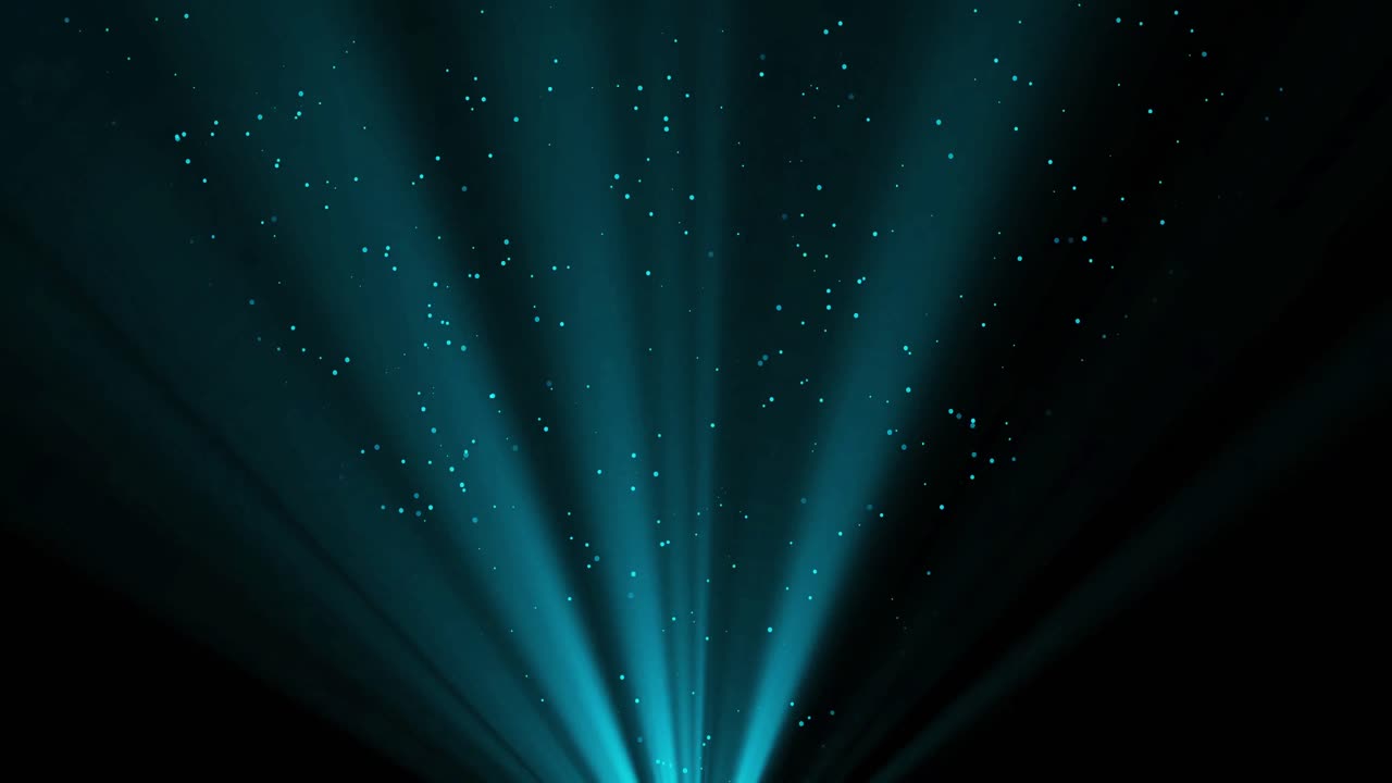 Animation of falling confetti and light rays over black background