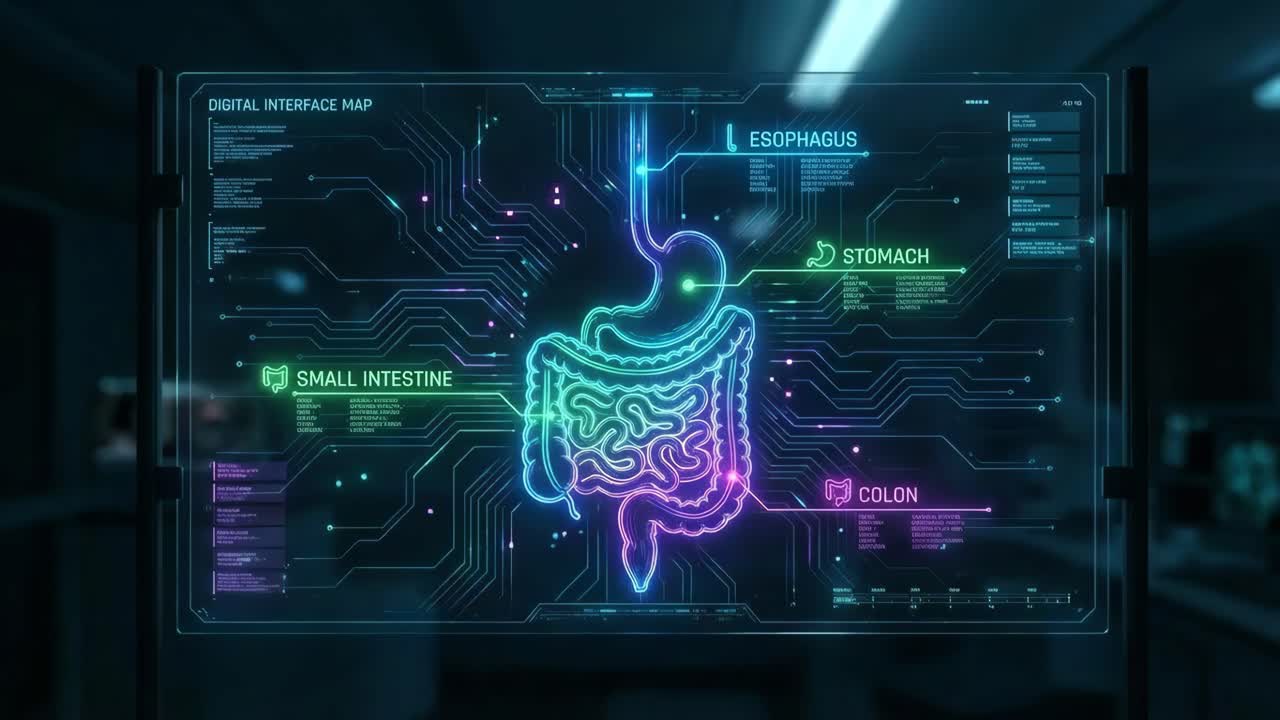 Цифровой интерфейс с отображением пищеварительной системы человека